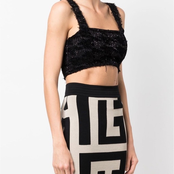 🖤 GORGEOUS BALMAIN SEQUIN KNITTED CROP TOP. SIZE 36. Purchased in 2022.